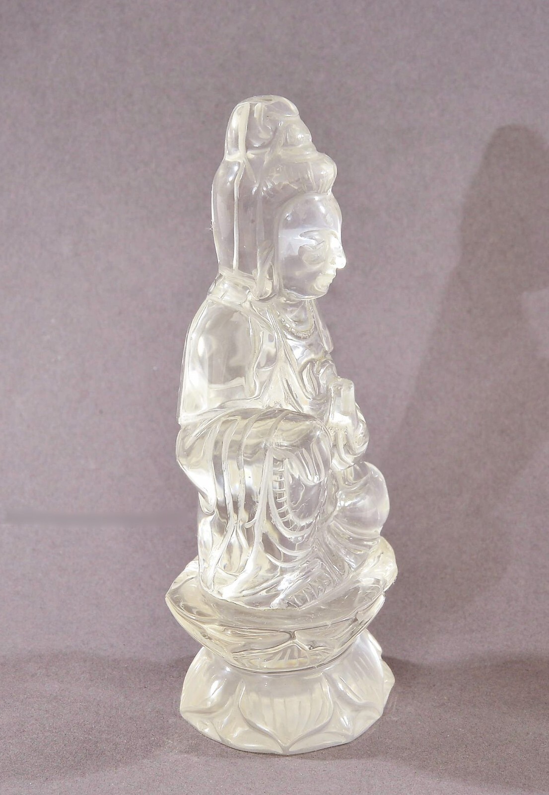 Old Chinese Rock Crystal Carved Carving Kwan Yin Buddha Figure Figurine