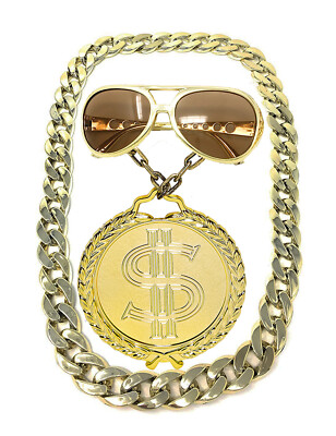 Lude Macho Babo Proll HipHop Rapper Set 3 teilig Brille Ring Dollar-Kette