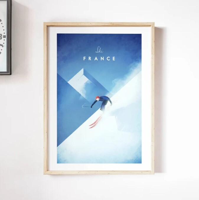 Vintage Ski France Travel Poster Print by Henry Rivers | Retro Skiing Art for Adventurers