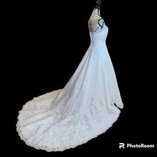 Michelangelo Strapless Lace Sequence Beads White Wedding Dress Size 8