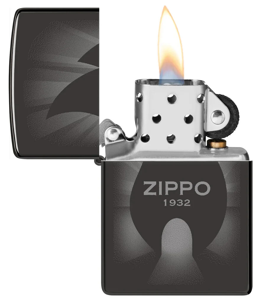 Zippo メジャー Zippo 46175, Zippo Flame Icon 1932 Design, High Polish Black