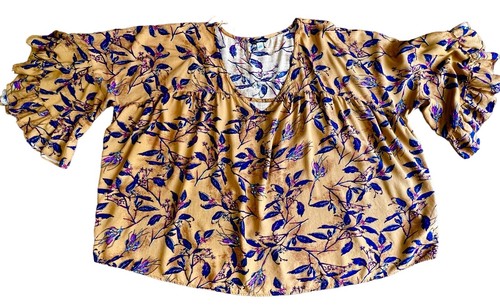 SUPPLIES   Size 2X  CARAMEL FLORAL  Ruffled 3/4 Sleeve  Deep V-Neck LOOSE BLOUSE - Bild 2 von 9