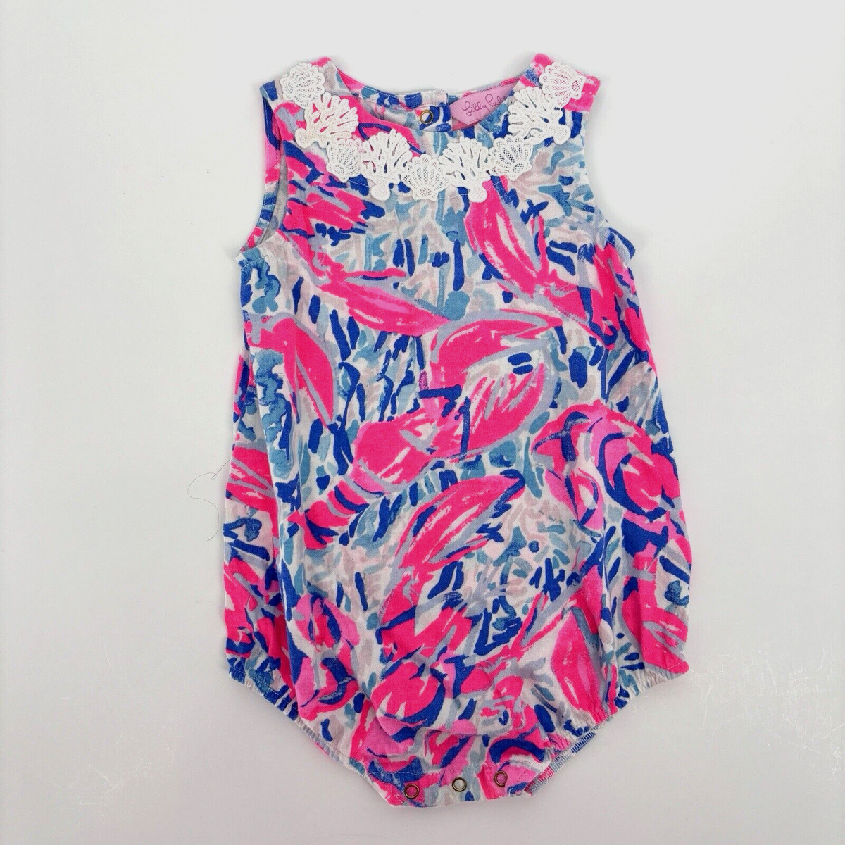 Lilly Pulitzer Baby May Bodysuit Cosmic Coral Cracked Up 3-6 Month