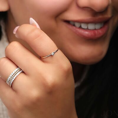 Solitaire Natural Diamond Engagement Band Ring-Gift For Mother's Day Jewelry 🎁 - Picture 4 of 14