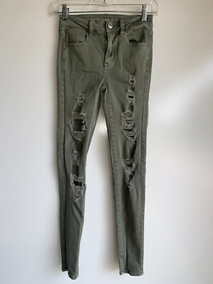 AMERICAN EAGLE Super Stretch X Sage Green Destroyed Hi Rise