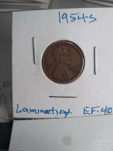 1954 S LINCOLN WHEAT PENNY WITH LAMINATION ERROR EF CONDITION