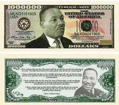 MLK Martin Luther King Million Dollar Bill Funny Money Novelty Note +FREE SLEEVE
