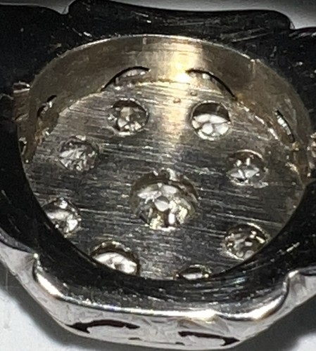 ANTICO ANELLO COCKTAIL ORO BIANCO 18 KT TAGLIO MINIERA DIAMANTE AUREOLA ZAFFIRO FILIGRANA 6 - Foto 14 di 18