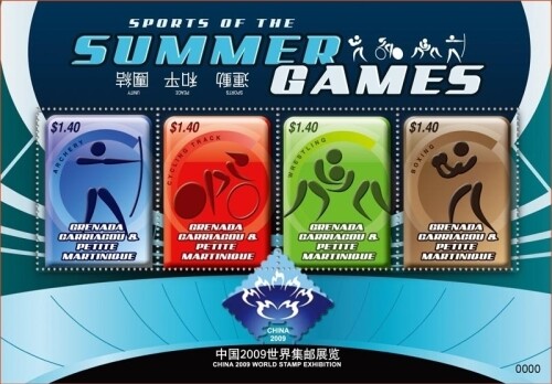 Granadinas - 2009 - Juegos Olímpicos de Verano de China - Hoja de cuatro - Estampillada sin montar o nunca montada - Imagen 1 de 1