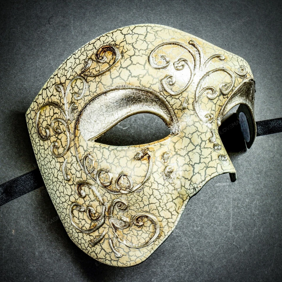 Half Face Phantom Of The Opera Venetian Silver Masquerade Costume Party Mask - Image 3 of 4
