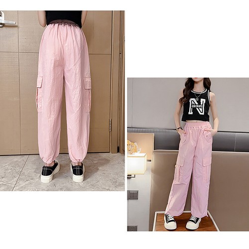 Girls Sweatpants Waistband Trousers Split Pants Fitness Track Fashion Cargo - Picture 9 of 25
