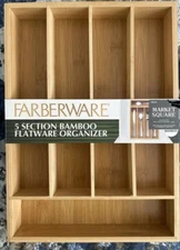 Farberware 5 Section Bamboo Flatware Drawer Organizer Tray 14"Lx10"Wx2"H New