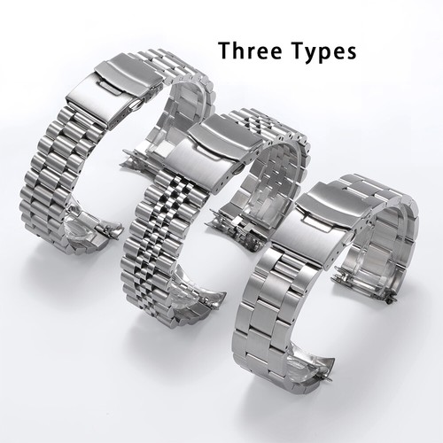 18-24mm Solid Stainless Steel Watch Strap Band Jubilee Watch Band Curved End