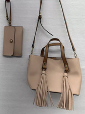 Rose Pink Purse Leather Crossbody With Wristlet Detachable Strap Tassels Footed