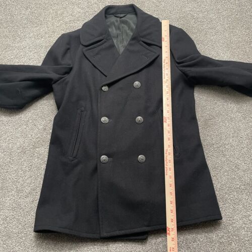 VINTAGE US Military Pea Coat 38R Black Double Breasted Wool Vietnam Era 70s READ - Picture 4 of 8
