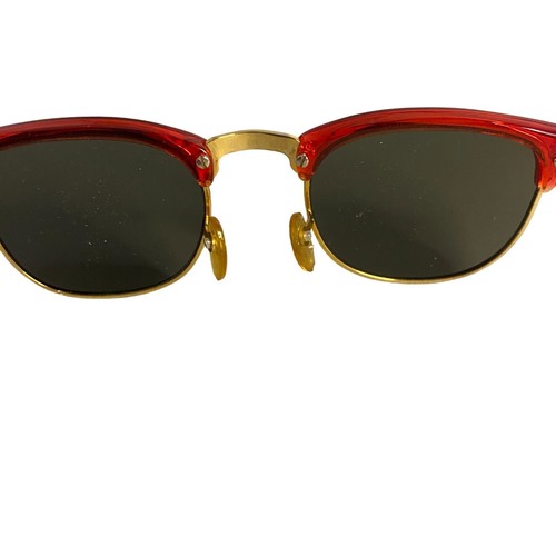 #8033 Vintage Sunglasses with Red Frames Green Lenses - Picture 5 of 6