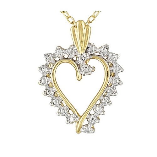 14K Gold over Sterling Silver Vermeil Diamond Chip Heart Pendant