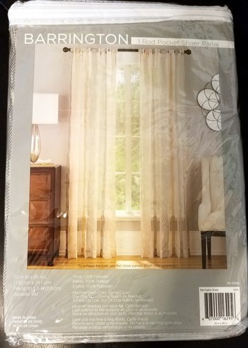 Barrington 108-Inch Window Curtain Panel in Sheer Burnout Stripes Tan Taupe Gray - Picture 7 of 8