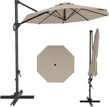 10FT Offset Patio Umbrella Cantilever Hanging Market Umbrella with Base