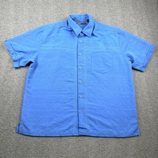 Cubavera Men's XL Blue Short Sleeve Embroidered Guayabera Camp Shirt Rayon Blend