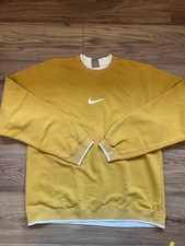 Vintage Nike Center Swoosh Double Neck Crewneck Sweatshirt Gold Yellow Size L