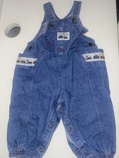 Vintage Oshkosh Denim Bib Overalls Sz 18 Months Vestbak Trains 80s 90s Nostalgia