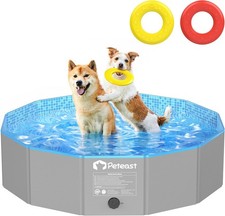 Peteast Foldable Dog Pool with 2 Flying Disks, Durable Hard Plastic Dog Swimming