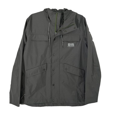 STIO TECHNICAL JACKET HOODED GRAY MENS LARGE COMPANY EMBROIDERY