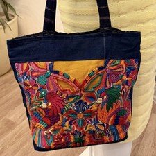 Boho Embroidered Tote Bag Artisan Floral Folk Art Hippie Purse VTG Gypsy Fabric