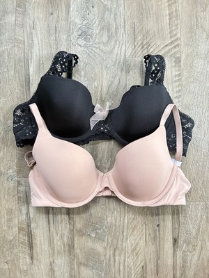 Gap b.tempted 2 Underwired T Shirt Bras Bow Lace Nude Black Pink Sz 34 A