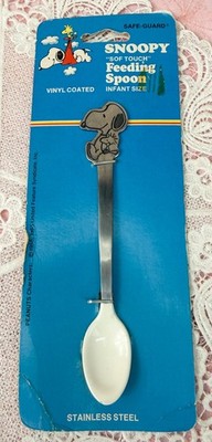 Vtg SNOOPY Vinyl-Coated Stainless Soft Touch Feeding Spoon ORIGINAL PACKAGING