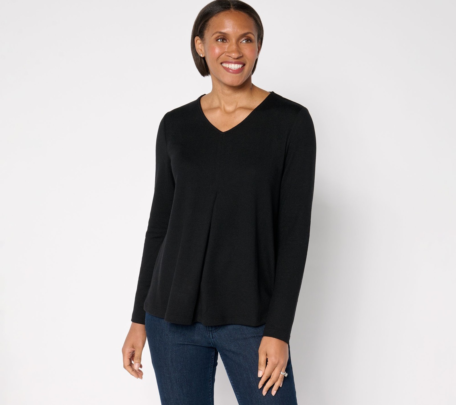 Denim & Co. Women's Top Sz XL Heavenly Jersey Printed or Solid Black A677667