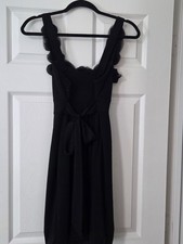 ROULETTE Y2K Midi Little Black Dress Rosette Neckline Tieback Bubble Hem. Small