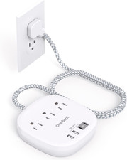 Flat Plug Power Strip, 6Ft Ultra Flat Extension Cord - 3 Outlets 4 USB Ports 2
