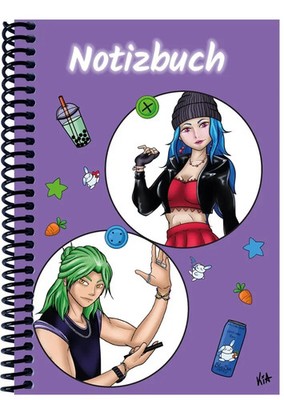A 4 Notizbuch Manga Quinn und Enora, lila, liniert | E&Z Verlag GmbH | Deutsch
