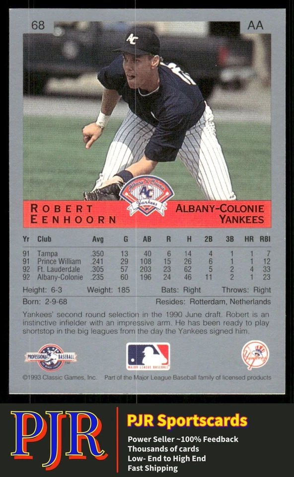 Robert Eenhoorn 1993 Classic Best #68 Albany-Colonie Yankees - Image 2 of 2