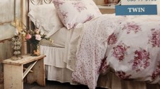 SET PIUMONE E SHAM NUOVO CON ETICHETTE/HTF SIMPLE SHABBY CHIC TWIN CACTUS ROSE 100% COTONE