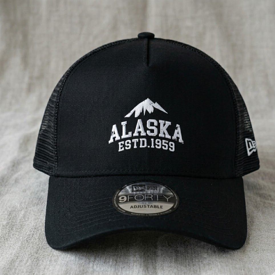 Alaska Est 1959 Mountain Embroidered Black Trucker Hat Baseball Cap Outdoors