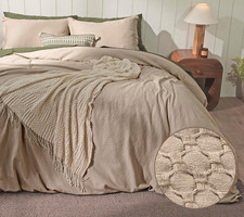 Soft Cotton Waffle Duvet Cover Set, Queen, 3 Piece, Khaki, Breathable Comfort