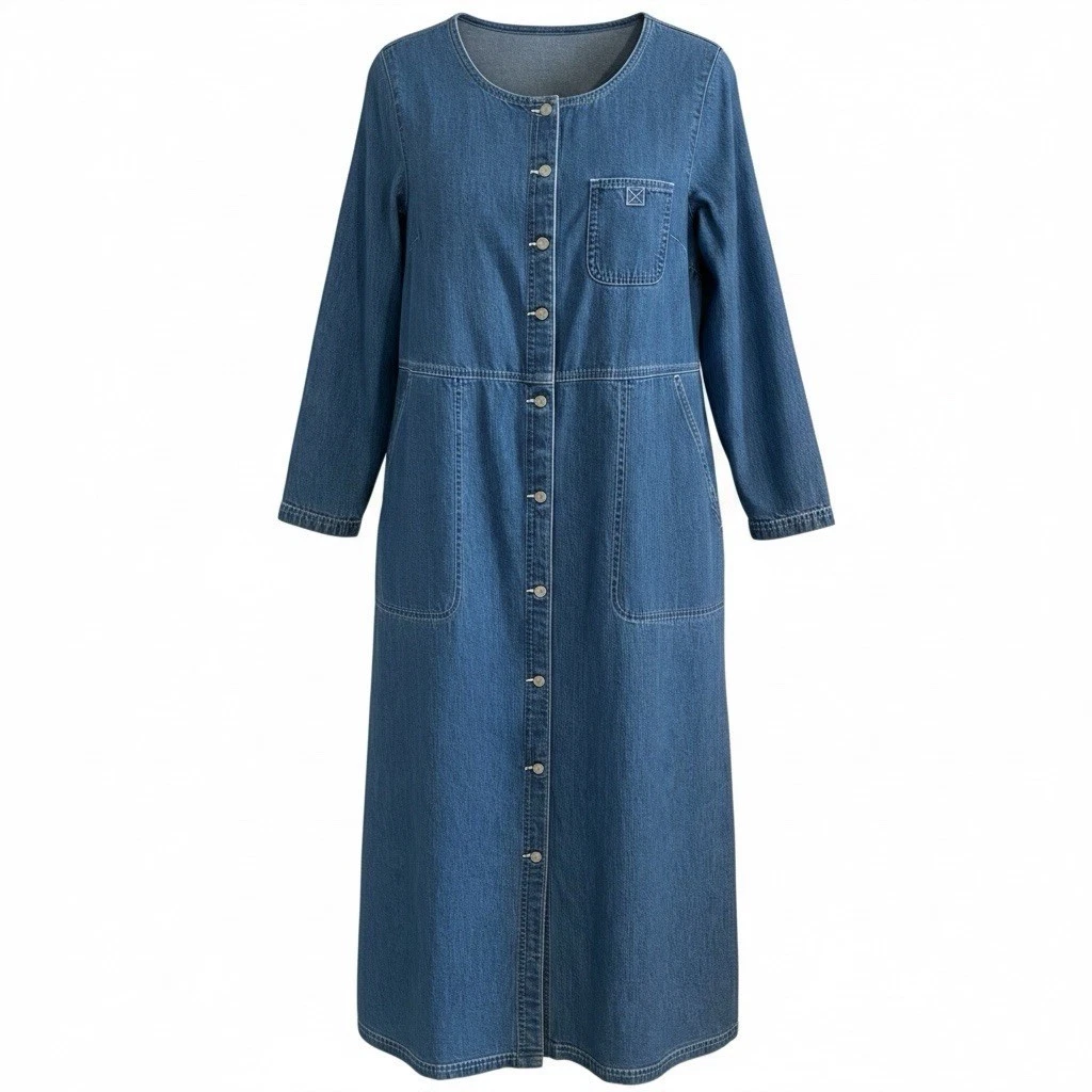 eddie bauer denim dress Vintage Eddie Bauer Maxi Denim Dress 100% Cotton Blue Size L