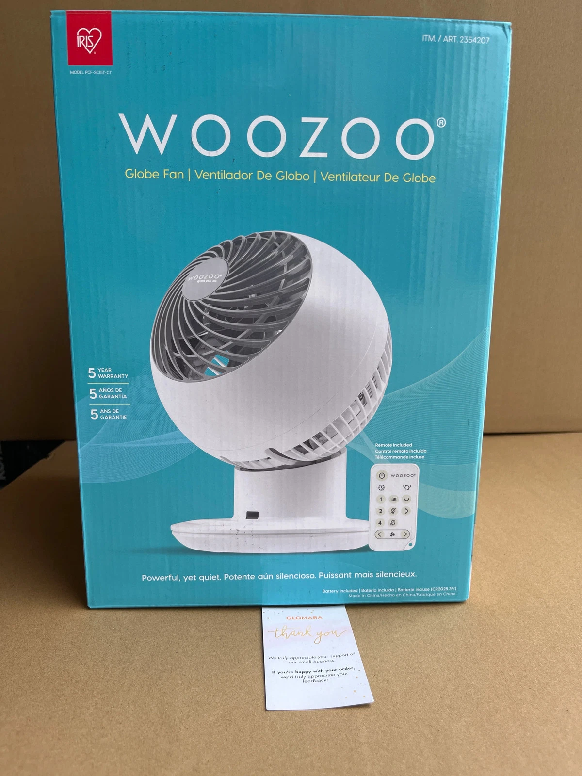 WOOZOO Globe Multi-Directional 5-Speed Oscillating Fan with Remote White