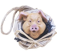 VTG PIG Hog Sow Face Raffia Wreath CHRISTMAS Tree ORNAMENT Rustic 2.25 Farmhouse