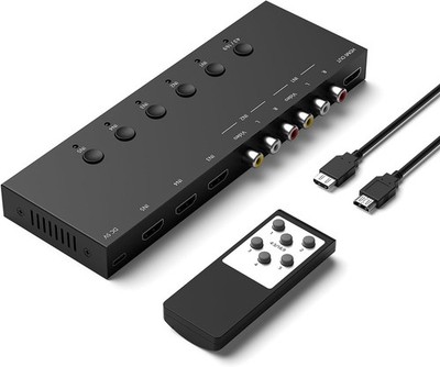 2 AV to HDMI Converter + 3 HDMI2.0 Switcher(2 in 1) 2 Way RCA Composite Black 