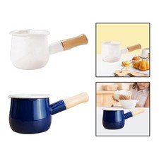 Enamel Milk Pot Wooden Handle Lightweight Sauce Pan for RV