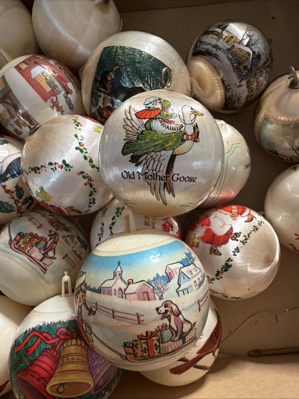 23 Vintage Christmas Ornament hard plastic and Satin Balls.  70’s 