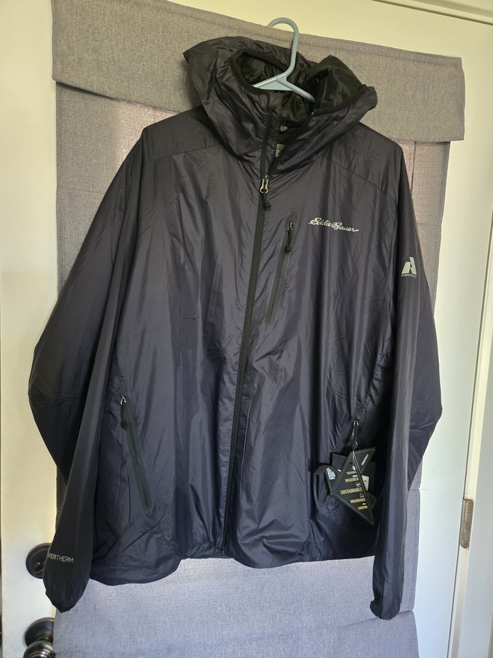 $299 Eddie Bauer EverTherm Hooded Jacket Mens Large Black First Ascent ...