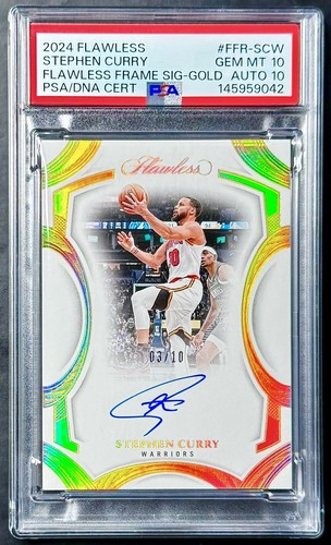 2024-25 Panini Flawless STEPHEN CURRY #3/10 Gold Frame Auto PSA 10/10 Gem POP 1