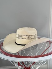 Justin White Straw Western Cowboy Hat w/ Black Band Ventilated Crown
