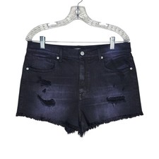 Eunina Lulu Super High Rise Cut Off Shorts Distressed Zephyr Black Wash Size L