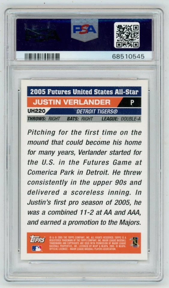 2005 Topps Updates & Highlights Justin Verlander Rookie Card RC PSA 10 Gem Mint - Image 2 of 2